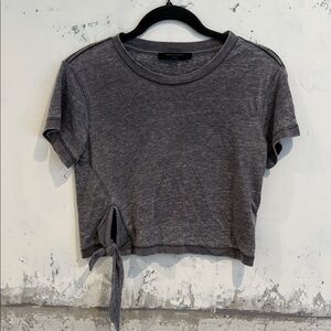 All Saints Charcoal Tie-Front Crop Top